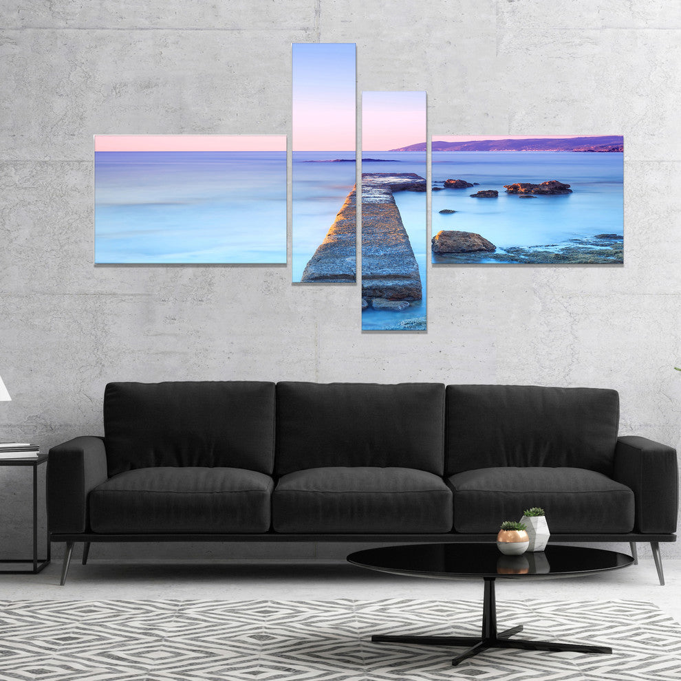 Purple Sea and Sky, Seascape Canvas Art Print, 60"x32", 4 panels