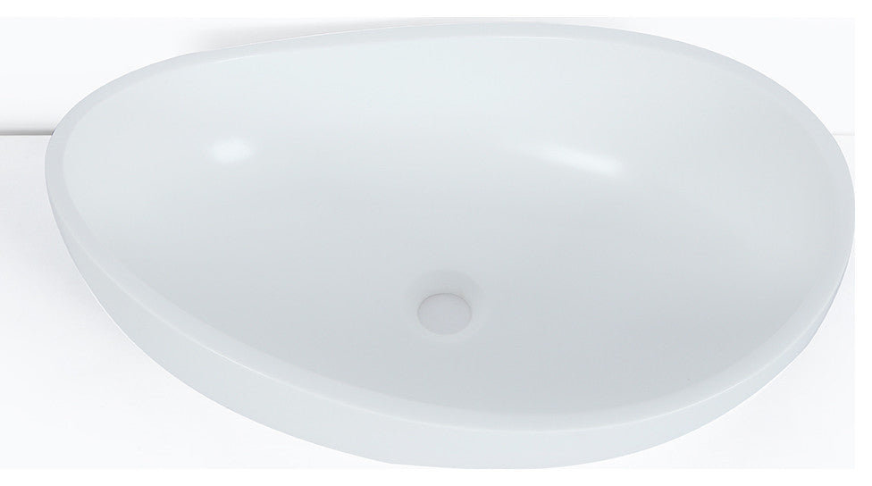 Bathroom Stone Resin Oval Vessel Sink Modern Art Sink with Pop Up Drain, Glossy White