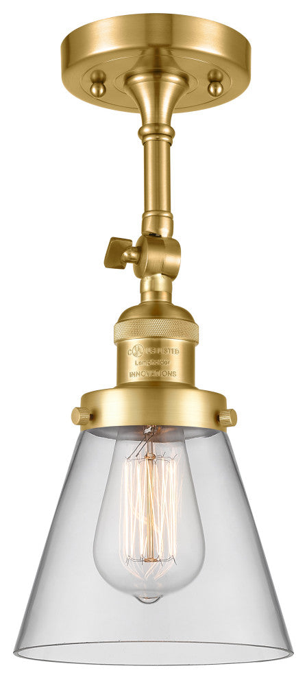 Small Cone 1 Light Sconce, Satin Gold, Clear