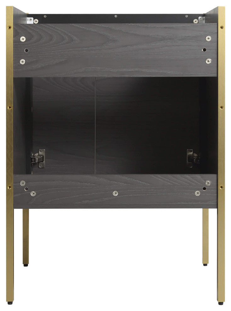 Oakville Bath Vanity, Ceramic Sink, Black Coal Oak, 24 Inch, Satin Brass Hardwar