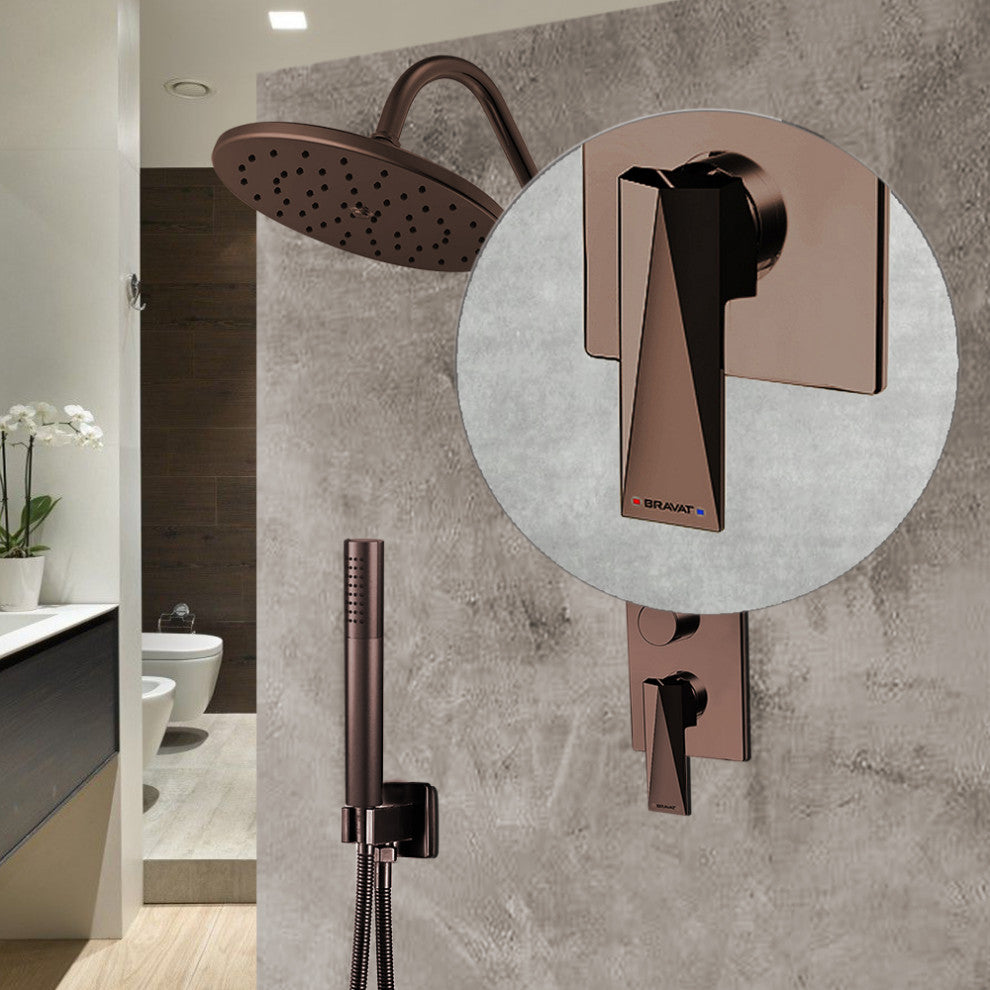 Bravat Light Oil Rubbed Bronze Shower Set, Valve Mixer 2-Way Concealed Wall