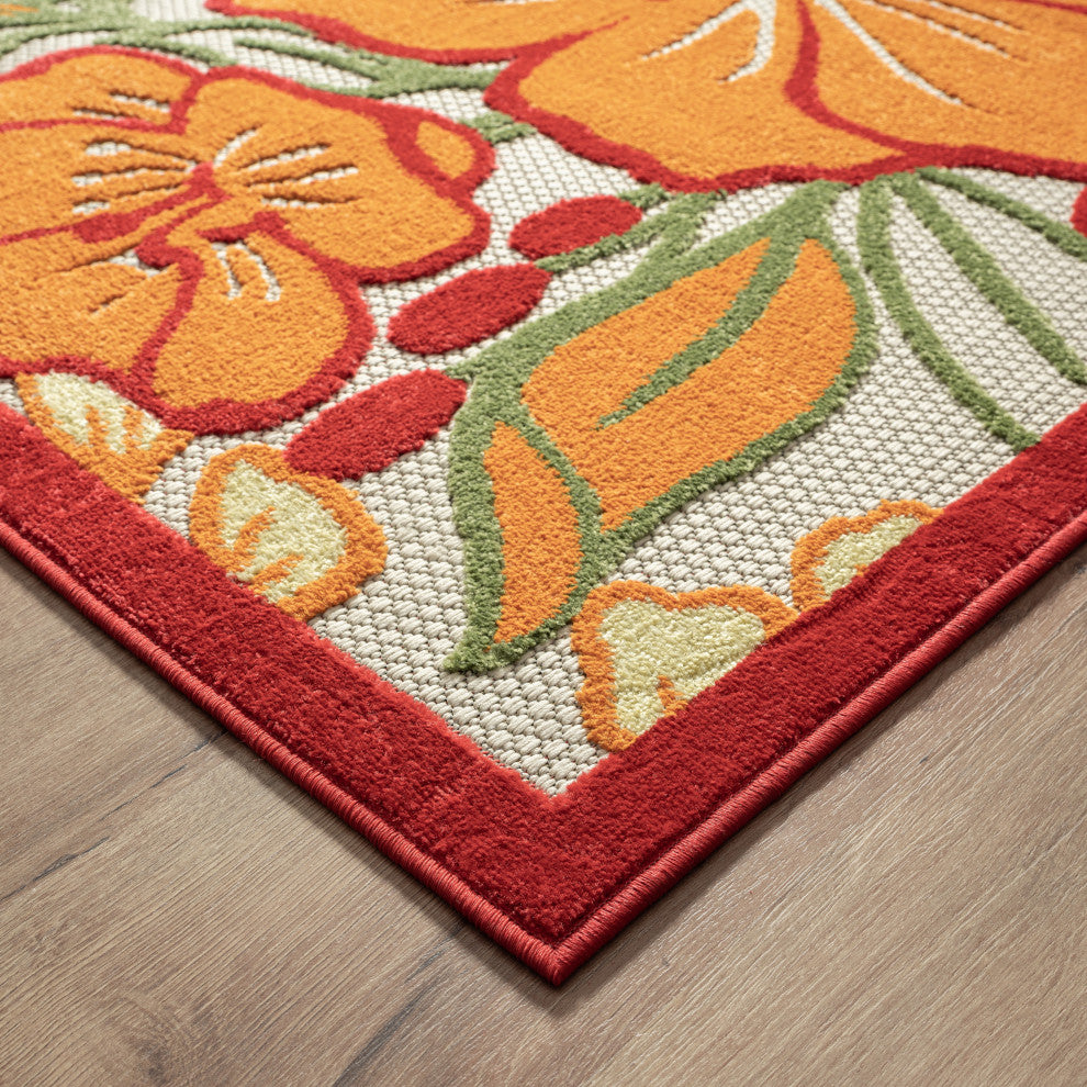 Mahalo Hibiscus Floral High-Low Indoor Outdoor Area Rug - 5' x 8'