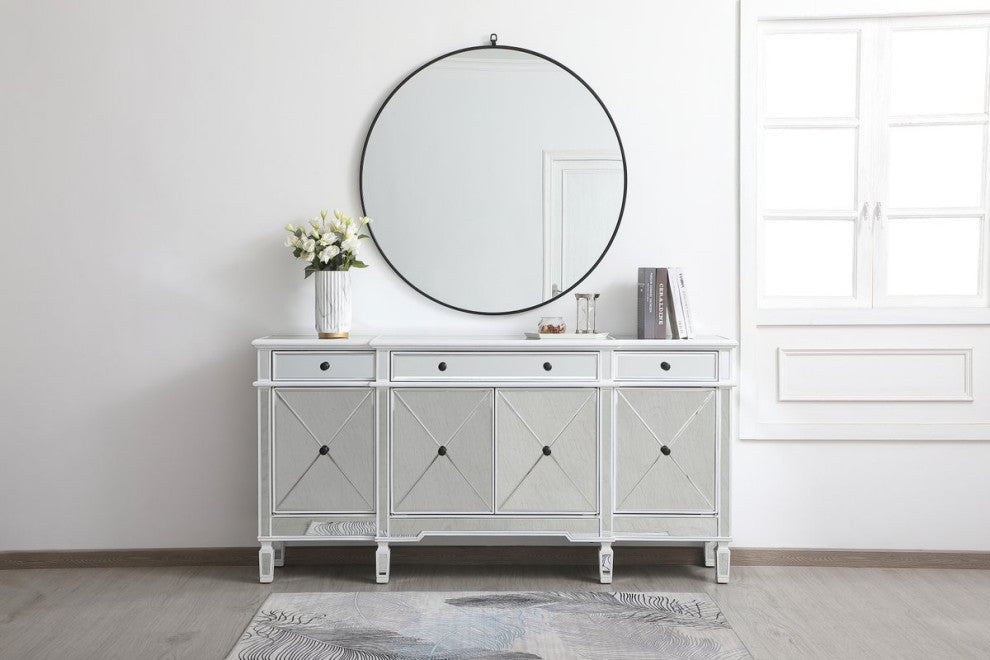 Calum 72" Mirrored Credenza, Antique White