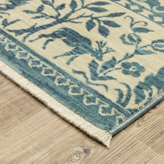 Fabienne Bordered Botanical Indoor Ivory/Blue Area Rug, Ivory, 9'10"x12'10"