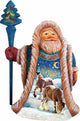 Artistic Wood Carved Santa Claus With Snow Horses Sculpture