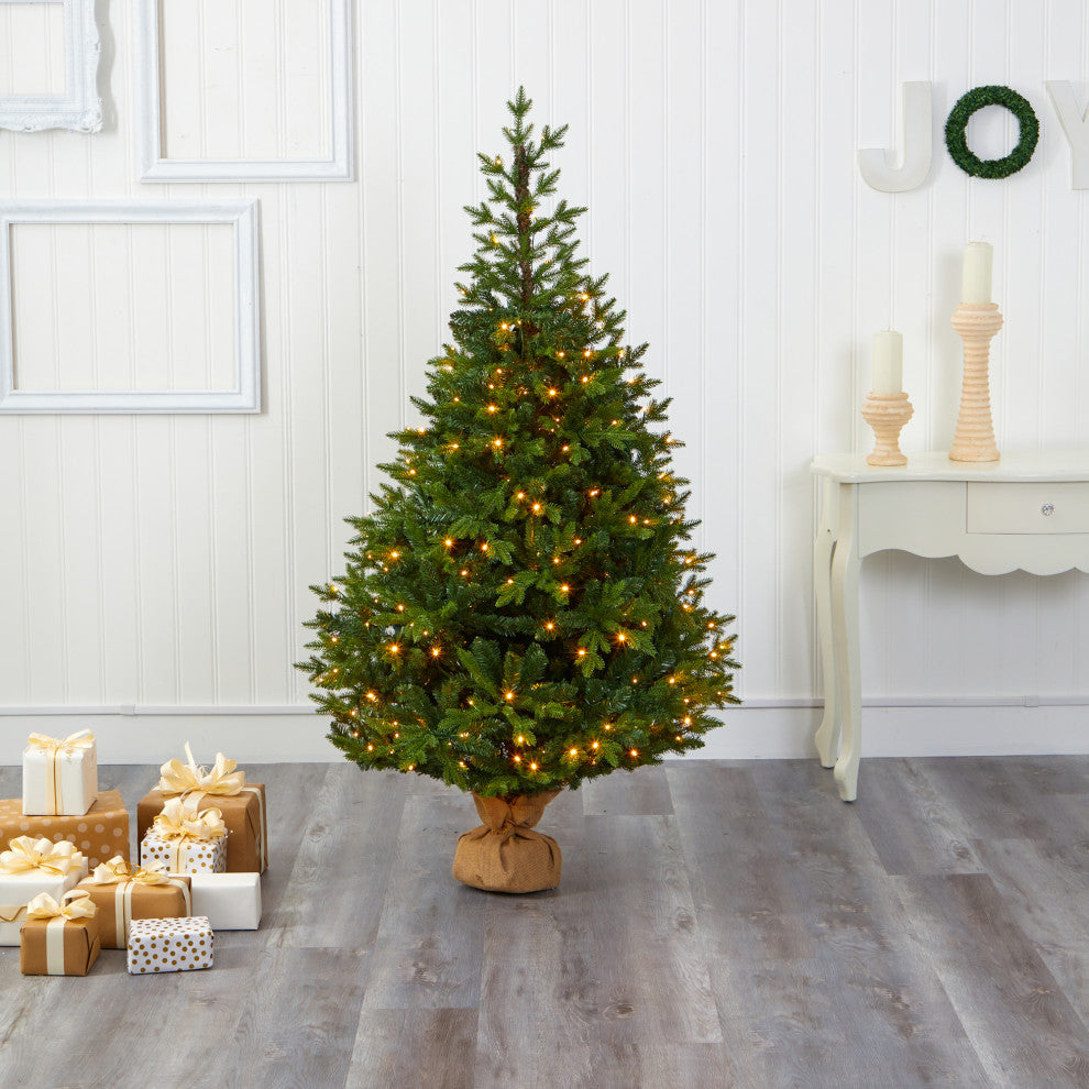 6' Fraser Fir Natural Look Faux Xmas Tree W/Lights Base & Bendable Branches
