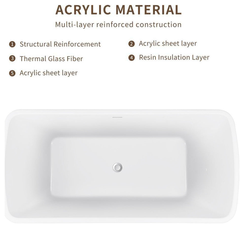 Acrylic Freestanding Flatbottom Soaking Bathtub