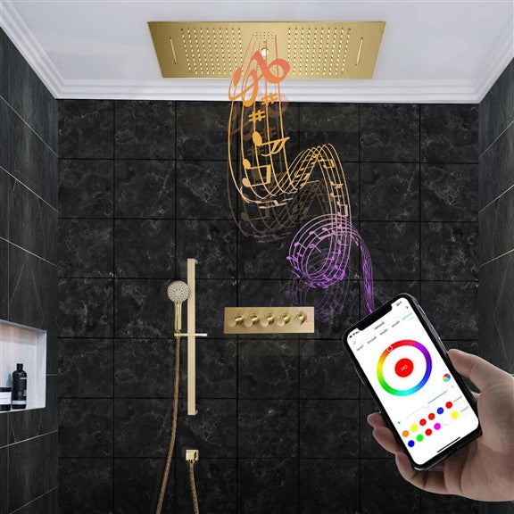Rainfall Musical Shower System With Hand Shower, Style E-Phone Control Light