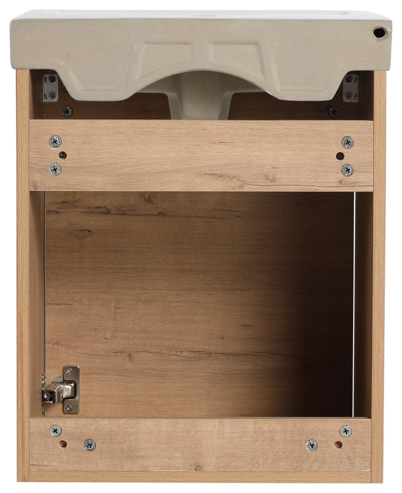 GDF Studio 18" Wall-Mounted Vanity, Ceramic Sink, Imitative Oak