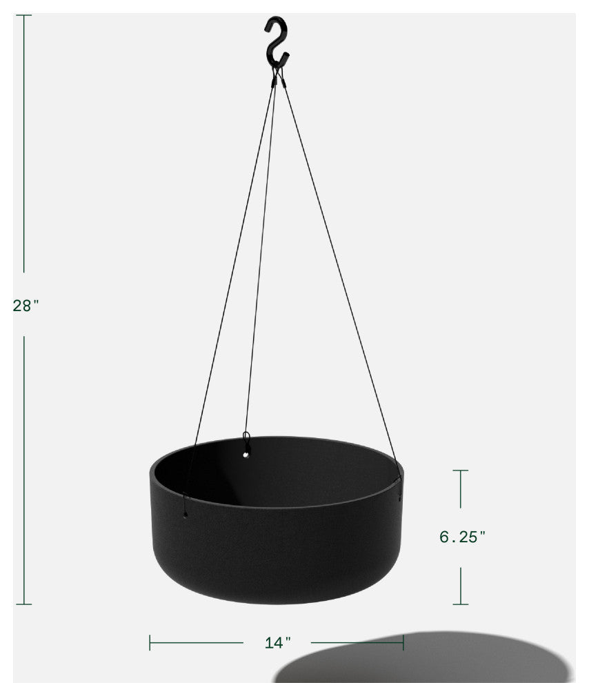 Pure Series Hanging Kona Bowl 14" Planter, Black, 2 Pack