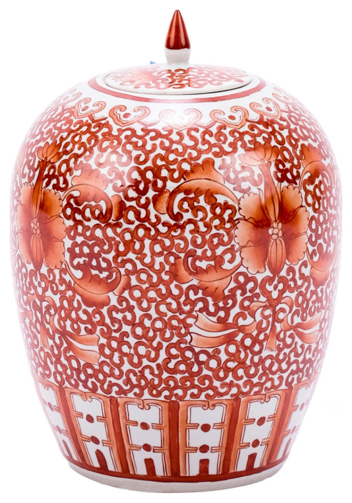 Coral Red Twisted Lotus Ginger Jar