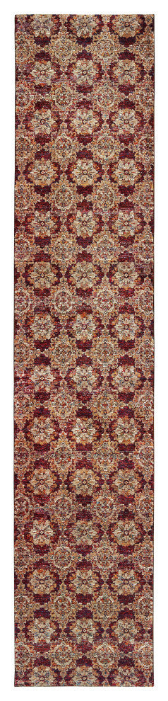 Adeline Floral Panel Traditional Area Rug, Red, 2'6"x12'