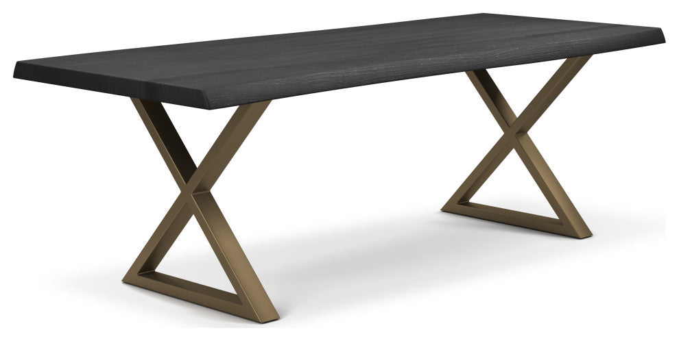 Brooks Dining Table, Ebonized, Brass, 40"x79",X-Base