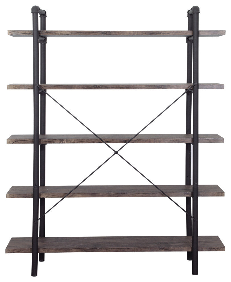 GDF Studio Clint Faux Wood Industrial Five Tier Shelf, Dark Brown/Texture Brown