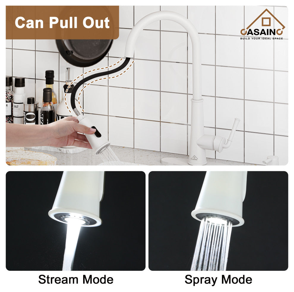 Single-Handle Pull Down Sprayer Kitchen Faucet with Touchless Sensor, Matte White