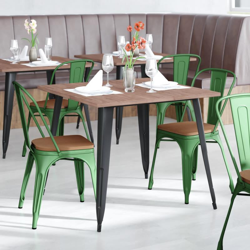 Perry Commercial Grade Metal Indoor-Outdoor Stackable Chair w/All-Weather Seat,