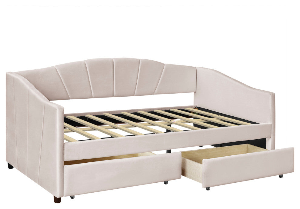 Gewnee Upholstered Twin Size Daybed with Two Drawers in Beige