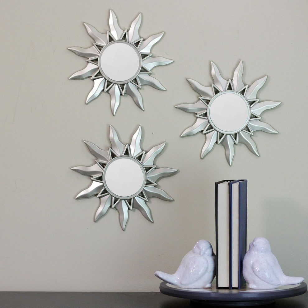 Set of 3 Champagne Silver Decorative Round Mirrors 9.5"