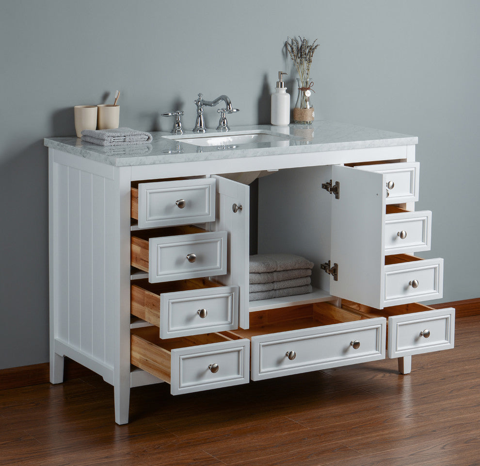Stufurhome New Yorker Bathroom Vanity, White, 48"