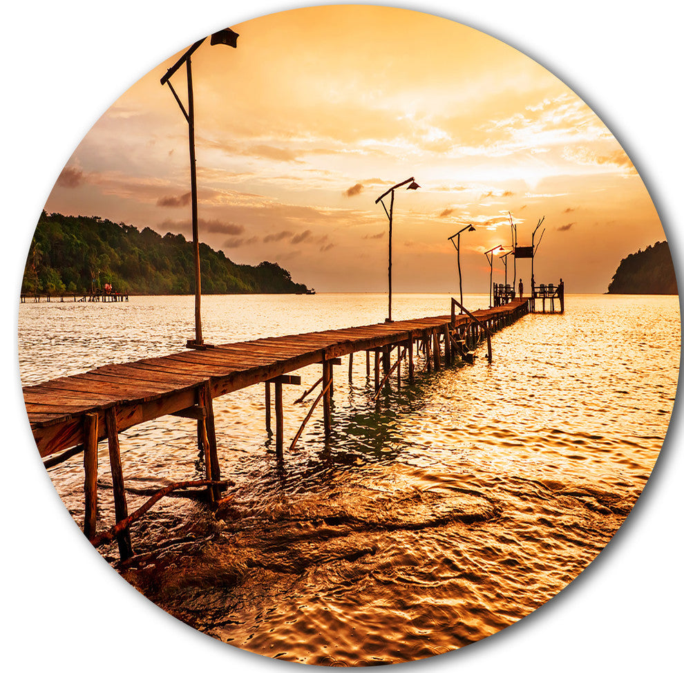 Sunset Over Brown Sea, Seascape Photo Large Disc Metal Wall Art, 23"