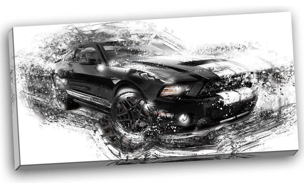 "Black and White Muscle Car" Canvas Painting
