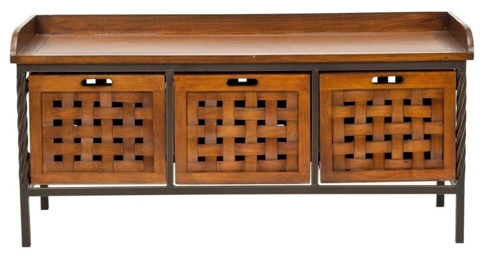 Safavieh Isaac 3-Drawer Wooden Storage Bench, Filbert Brown