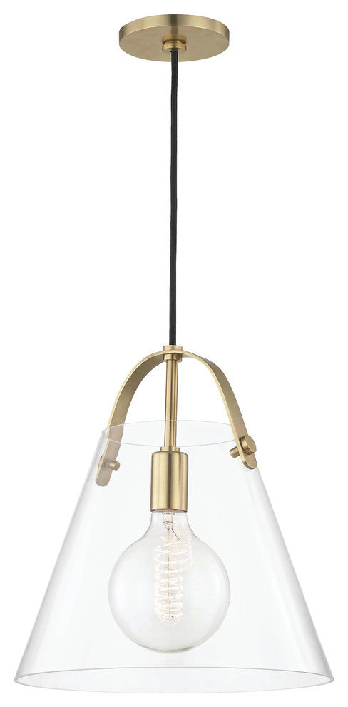 Karin Large Pendant, Clear Glass, Finish: Aged Brass