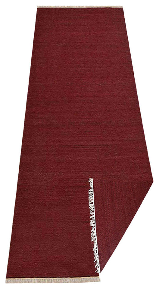 HAND WOVEN FLAT WEAVE KILIM WOOL ECO-FRIENDLY AREA RUGS-Solid,Dark Red