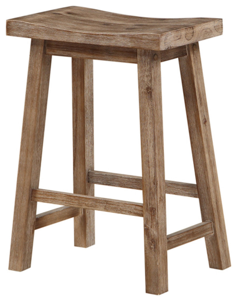Benzara BM61441 Wooden Frame Saddle Seat Counter Height Stool Angled Legs, Brown