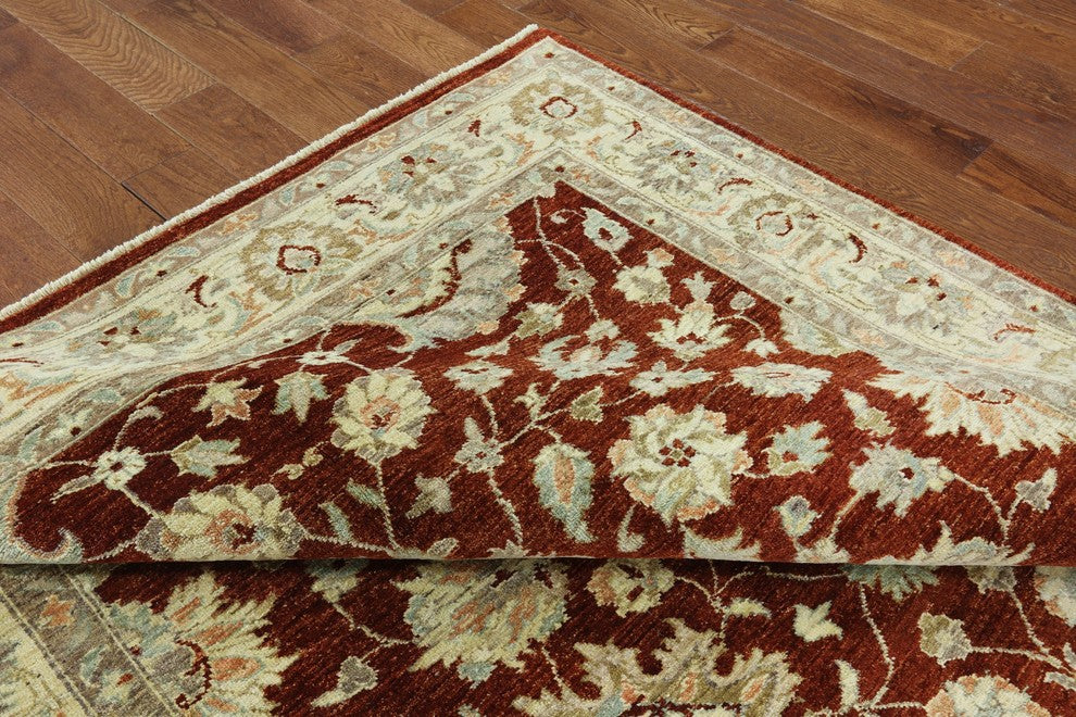 Oushak Peshawar Pakistani Chobi Burgundy Hand-Knotted Wool Rug, 6'x9'