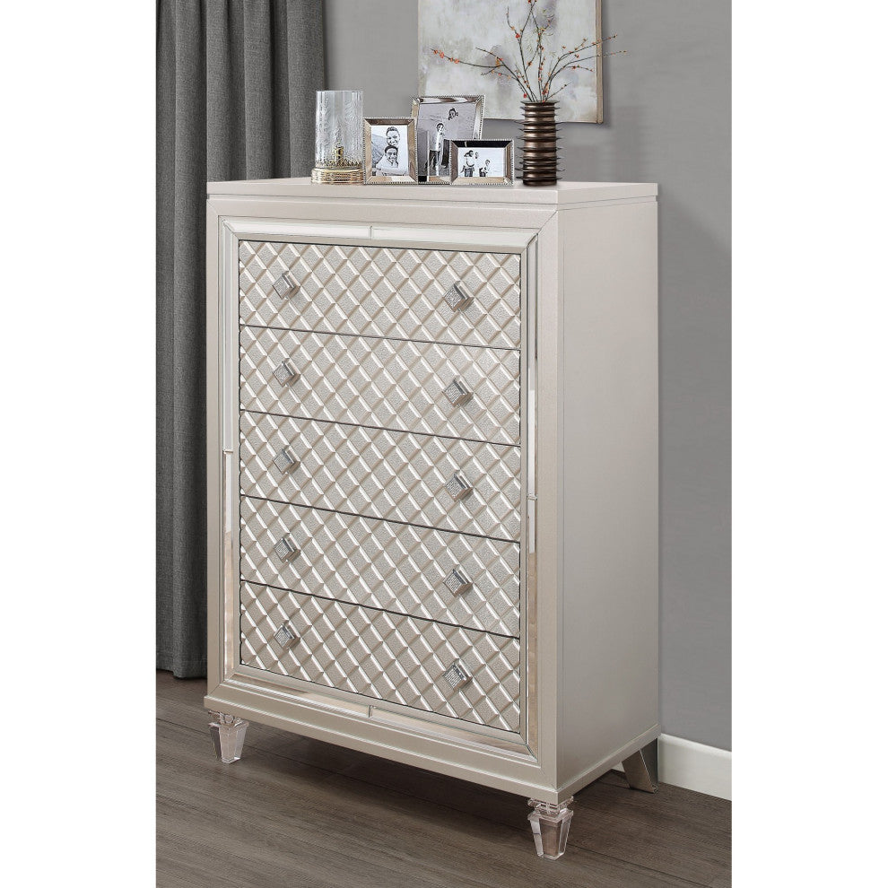 HomeRoots Champagne Toned Chest With Tapered Acrylic Legs and 5 Drawers