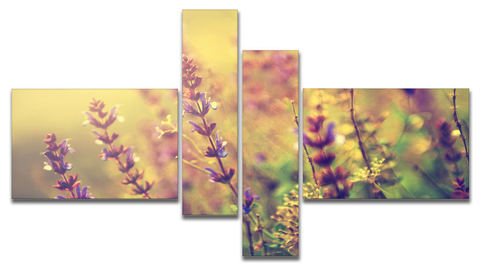 Vintage Photo of Wild Purple Flower, Large Floral Canvas Art, 60"x32", 4 panels