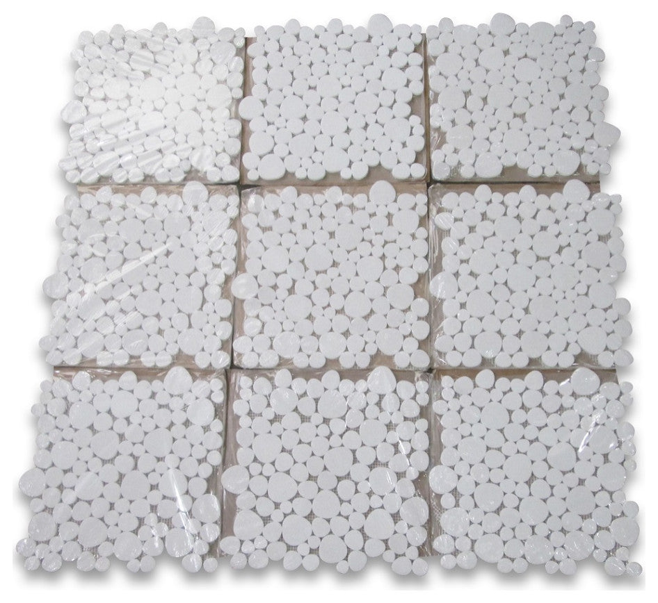Thassos White Marble Heart Bubble Mosaic Tile Polished, 1 sheet