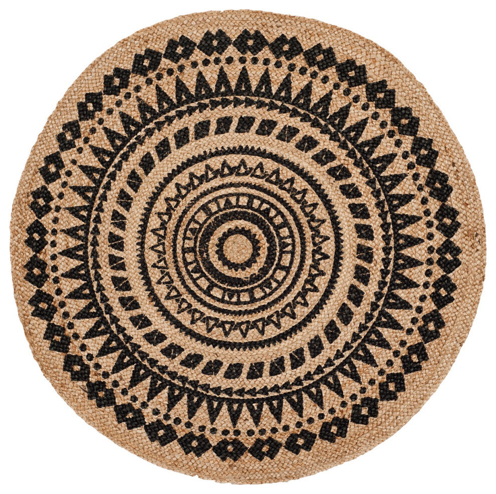 Safavieh Natural Fiber Nf802K  Rug, Black/Natural, 7'0"x7'0" Round