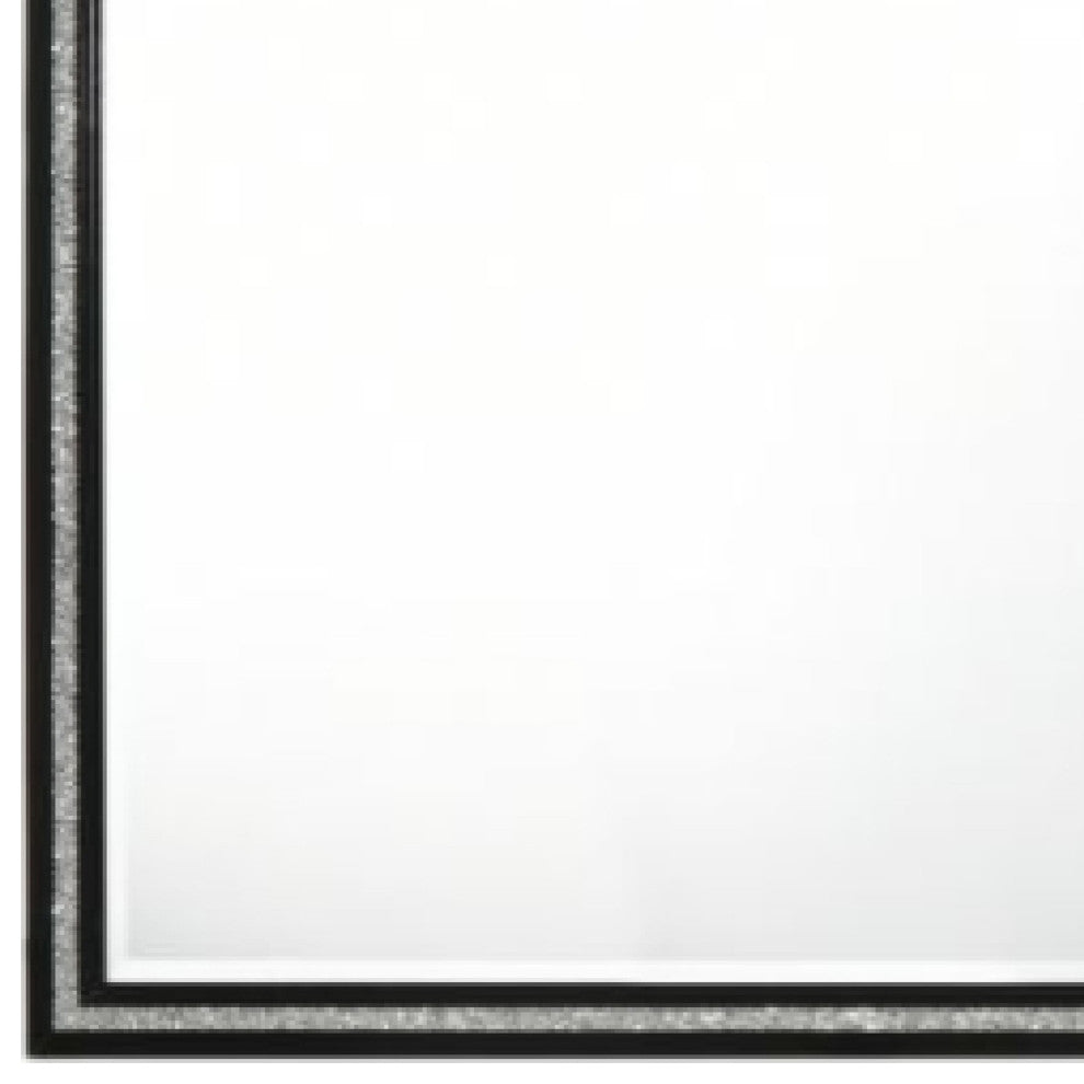 Benzara BM275075 Solid Wood Mirror, Shimmering Silver Accent, Landscape, Black