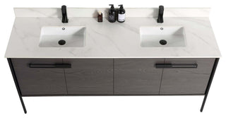 Oakville Bath Vanity, Ceramic Sink, Black Coal Oak, 72 Inch, Black Hardware