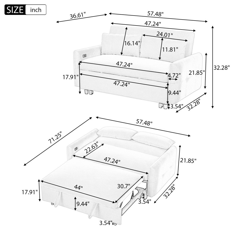 Gewnee 2 Seat Loveseat Sofa Modern Sleeper Sofa