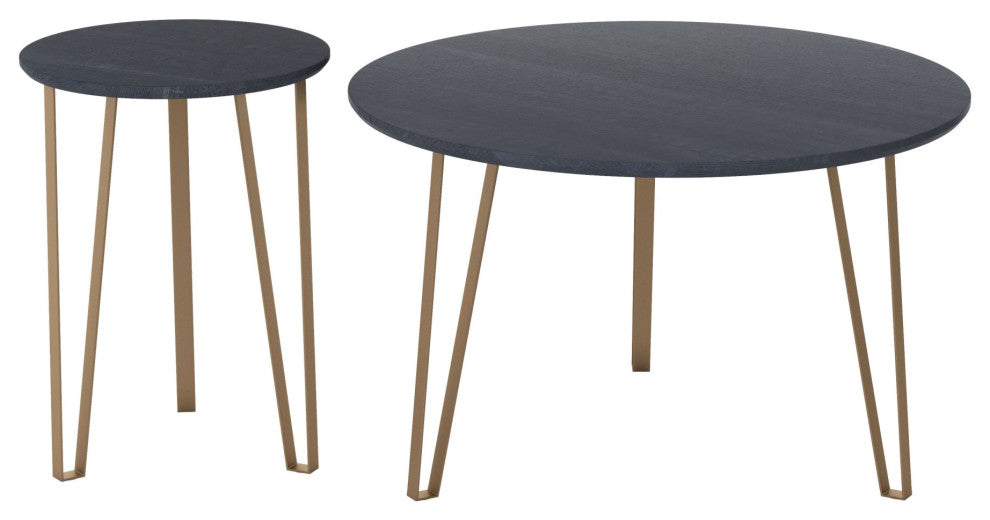 Sofa Side Table, Round, Steel Metal, Wood, Black, Gold, Mid Century Hospitality