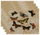 18"x14" Antique Butterflies And Flowers, Animal Print Placemat, Taupe, Set of 4