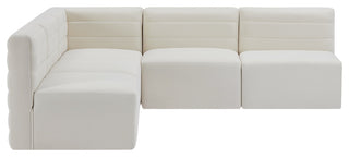 Quincy Velvet Upholstered 5-Piece L-Shaped Modular Sectional, Cream