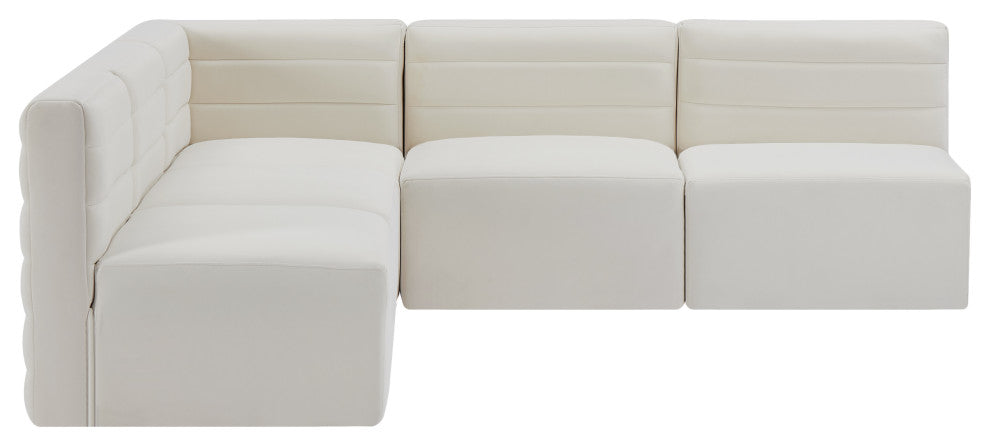 Quincy Velvet Upholstered 5-Piece L-Shaped Modular Sectional, Cream