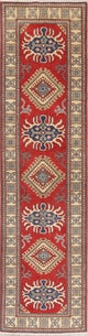 Traditional Wool Kazak Oriental Hand Made Pakistani Runner Rug, Red, 9'4"X2'8"