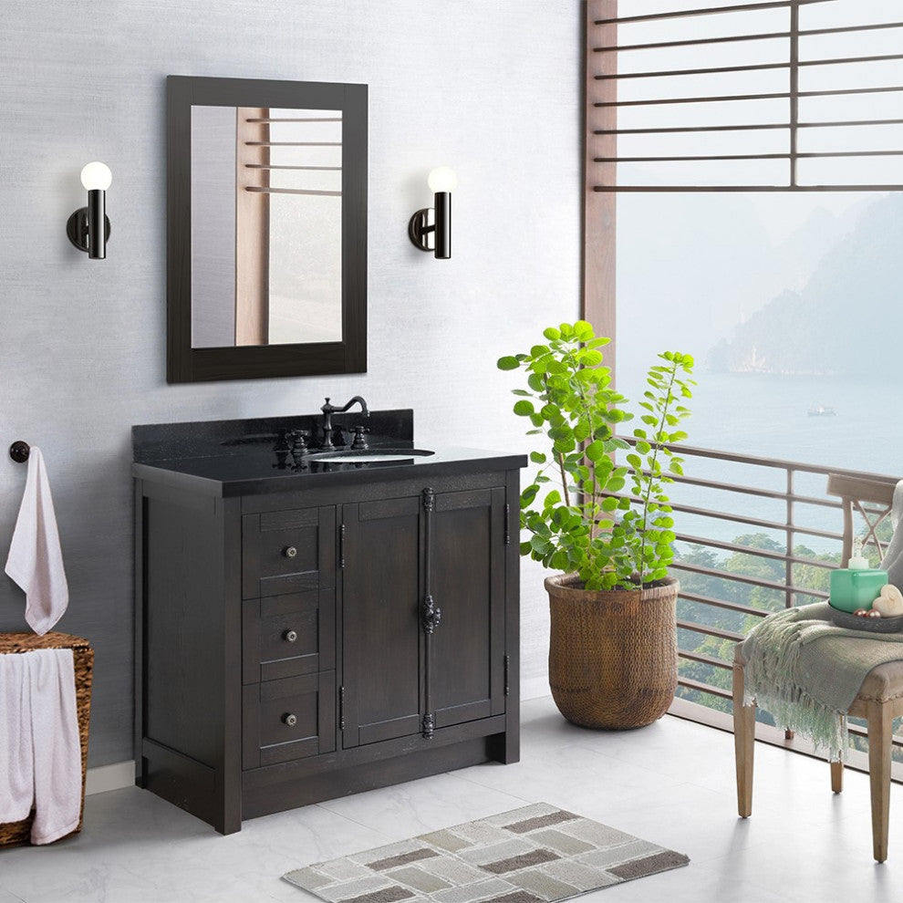 37" Single Vanity, Brown Ash With Black Galaxy Top, Right Doors/Right Oval Sink