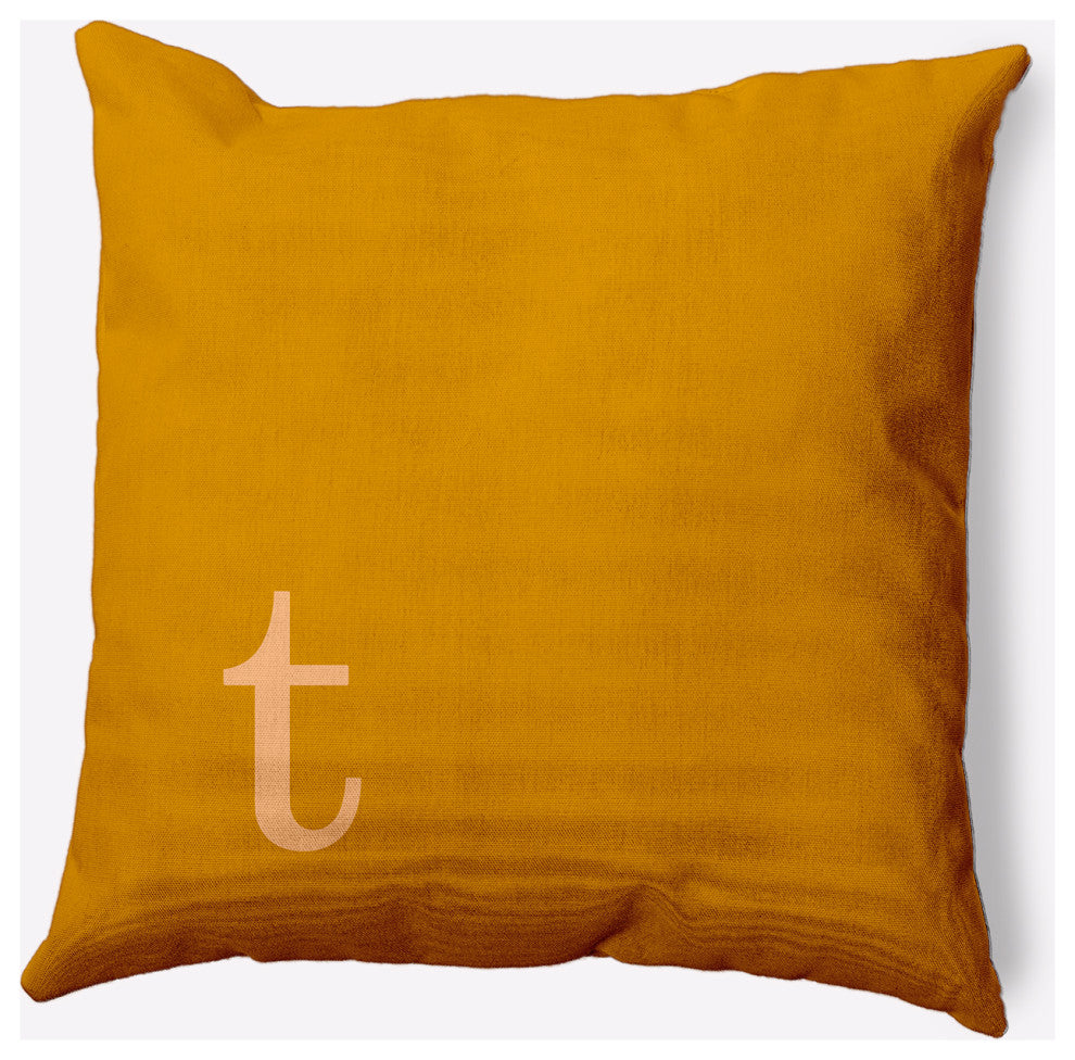18" x 18" Modern Monogram Indoor/Outdoor Polyester Throw Pillow, Autumn Gold