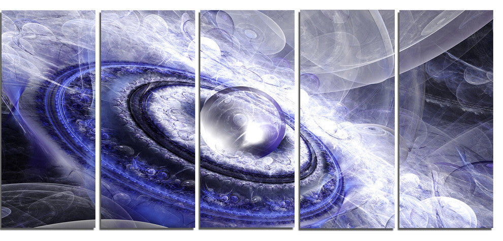 Beautiful Blue Flying Saucer, Floral Canvas Art Print, 60"x28", 5 Panels