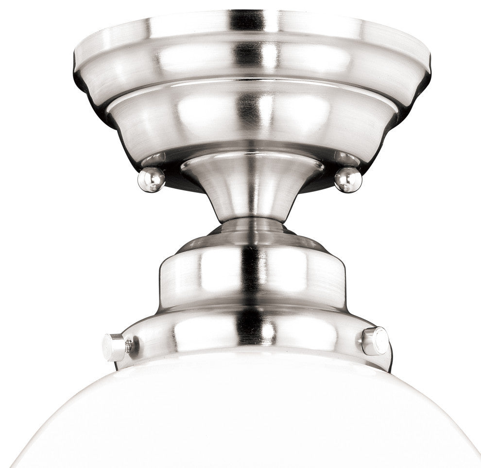 Vaxcel Huntley 12" Flush Mount, Satin Nickel, Milk Glass