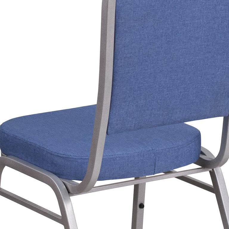 4 Pack Dining Chair, Cushion Seat & Back, Blue Fabric/Silver