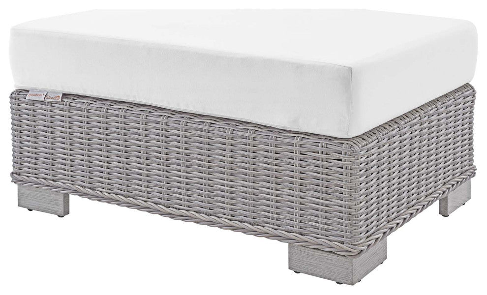 Lounge Chair Ottoman, Sunbrella, Rattan, Wicker, Gray White, Outdoor