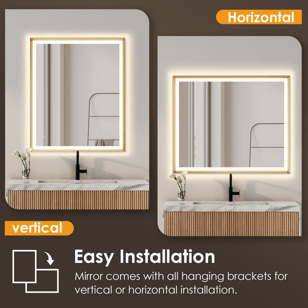 Apollo Anti-Fog Dimmable Vanity, LED Lighted Wall Mirror, Brushed Gold, 36"