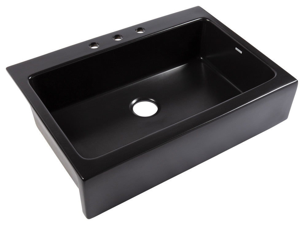 Parker Black Fireclay 34"³ Single Bowl Quick-Fit Farmhouse Drop-in Kitchen Sink